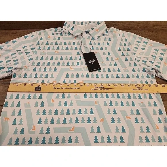Waggle Fox Holes Polo Shirt Mens L White Green Fox Print Performance Stretch - Picture 4 of 4